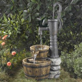 Outdoor Water Pump Half Whiskey Barrel Style Water Fountain Outdoor Water Pump Half Whiskey Barrel Style Water Fountain