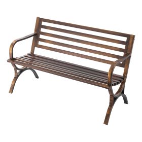 Outdoor Bench, 50 inch, Carbon Steel Metal Frame with Slatted Pattern Backrest and Round Edge Armrests, Weatherproof Outside Bench for Patio, Garden