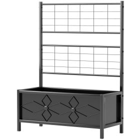 Outdoor Planter Box Galvanized Raised Garden Bed with Trellis for Climbing Vines, 35.4" x 15.7" x 47.2", Black