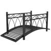 3.3' Metal Garden Bridge with Safety Siderails Weather-Resistant Black Vintage Style Zen Bridge