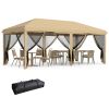 Outdoor Entertaining: 10x20' Beige Pop-Up Canopy Tent with Netting Sidewalls