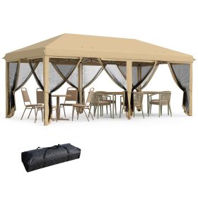 Outdoor Entertaining: 10x20' Beige Pop-Up Canopy Tent with Netting Sidewalls
