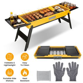 Portable Folding Charcoal Grill Stainless Steel Camping BBQ Grill with Side Panels Compact Tabletop Barbecue Grill with Carry Handle for Picnic Backya