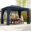 Outdoor terrace pavilion, sunshade with curtains, soft top pavilion, rain shelter, blue