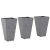 28" Tall Planters, Set of 3 Plastic Flower Pots with Marble Finish and Drainage Holes, Stackable Taper Planters, Gray