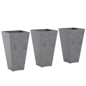 28" Tall Planters, Set of 3 Plastic Flower Pots with Marble Finish and Drainage Holes, Stackable Taper Planters, Gray