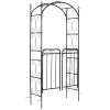 84" Garden Arch Arbor with Gate, Metal Arch Trellis, Garden Archway for Climbing Vines, Wedding Ceremony Decoration, Flourishes & Arrow Tips, Black