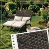 2-person milky white wicker chair with high backrest and fire pit chair, equipped with cushion