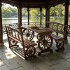 Outdoor Furniture Set for 4 Wagon Wheel Design Carbonized Patio Table And Chairs for Backyard Garden