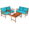 4 Pieces Wooden Patio Sofa Chair Set with Cushion