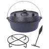 Pre-Seasoned Cast Iron Dutch Oven With Skillet Lid, Outdoor Camping Deep Pot for Camping Fireplace Cooking BBQ Baking Campfire, With Iron Pot Rack, 12