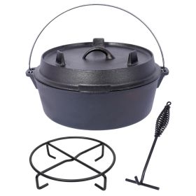 Pre-Seasoned Cast Iron Dutch Oven With Skillet Lid, Outdoor Camping Deep Pot for Camping Fireplace Cooking BBQ Baking Campfire, With Iron Pot Rack, 12