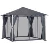 10' x 10' Patio Gazebo, Outdoor Gazebo Canopy Shelter with Netting & Curtains, Vented Roof, for Garden, Lawn, Backyard and Deck, Dark Gray