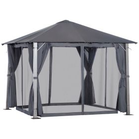 10' x 10' Patio Gazebo, Outdoor Gazebo Canopy Shelter with Netting & Curtains, Vented Roof, for Garden, Lawn, Backyard and Deck, Dark Gray