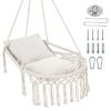 Beige Boho Macrame Hanging Swing Chair with 2 Padded Cushions, 330LBS Capacity Hammock Chair for Indoor Outdoor Bedroom Patio Balcony