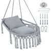 Gray Boho Macrame Hanging Swing Chair with 2 Padded Cushions, 330LBS Capacity Hammock Chair for Indoor Outdoor Bedroom Patio Balcony