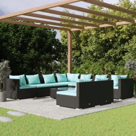 10 Piece Patio Lounge Set with Cushions Black Poly Rattan