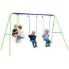 Metal Swing Set with Glider, Two Swing Seats and Adjustable Height, Outdoor Heavy Duty A-Frame Suitable for Playground, Backyard, Green