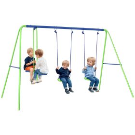 Metal Swing Set with Glider, Two Swing Seats and Adjustable Height, Outdoor Heavy Duty A-Frame Suitable for Playground, Backyard, Green