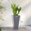 28" Tall Planters, Set of 3 Plastic Flower Pots with Marble Finish and Drainage Holes, Stackable Taper Planters, Gray
