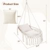 Beige Boho Macrame Hanging Swing Chair with 2 Padded Cushions, 330LBS Capacity Hammock Chair for Indoor Outdoor Bedroom Patio Balcony