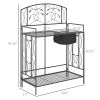 Folding Potting Bench Table, Metal Garden Workstation, Work Bench with Large Built-in Bag with Cover, 5 Hanging Hooks & Storage Shelf