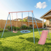 XNS107	Two Swing Set with Slide Blue And Pink For Outdoor Kids Playground
