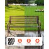 Outdoor Bench, 50 inch, Carbon Steel Metal Frame with Slatted Pattern Backrest and Round Edge Armrests, Weatherproof Outside Bench for Patio, Garden