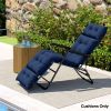 Outdoor Chaise Lounge Cushion, Tufted Thick Patio Lounge Chair Cushion with Ties, 74.8" x 22" x 4", Navy Blue