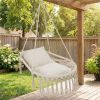 Beige Boho Macrame Hanging Swing Chair with 2 Padded Cushions, 330LBS Capacity Hammock Chair for Indoor Outdoor Bedroom Patio Balcony