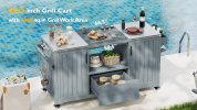 K&K 66.5" Outdoor Kitchen Island for Big Green Egg Grills, Solid Wood Outdoor Grill Cart for Tabletop Grill with Stainless Steel Top, Drawer