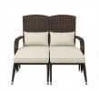 2-person milky white wicker chair with high backrest and fire pit chair, equipped with cushion