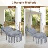 Gray Boho Macrame Hanging Swing Chair with 2 Padded Cushions, 330LBS Capacity Hammock Chair for Indoor Outdoor Bedroom Patio Balcony