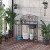 Folding Potting Bench Table, Metal Garden Workstation, Work Bench with Large Built-in Bag with Cover, 5 Hanging Hooks & Storage Shelf