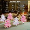 Set of 4 Prelit Pathway Christmas Trees, 33.86" Outdoor Xmas Tree with Twining Ribbons, Red Balls and Bells