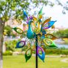 Outdoor Peacock Wind Spinners with Gem Decor, 13" D*65" H Double Sided Kinetic Wind Sculptures & Spinners, Metal Peacock Decor for Garden Yard Lawn