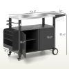 Outdoor Grill Cart Table with Stainless Steel Top, Movable Pizza Oven Table with Foldable Side Table, Wheels