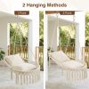 Beige Boho Macrame Hanging Swing Chair with 2 Padded Cushions, 330LBS Capacity Hammock Chair for Indoor Outdoor Bedroom Patio Balcony