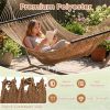 2-Person Polyester Caribbean Hammock with Hardwood Spreader Bars, 600lbs Weight Capacity Double Hammock for Patio Garden-Khaki