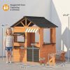 Wooden Kids Playhouse with Play Kitchen, Picnic Bench, Serving Station, Windows and Door for Backyard, Ages 3â€'8, Brown
