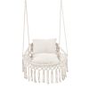 Beige Boho Macrame Hanging Swing Chair with 2 Padded Cushions, 330LBS Capacity Hammock Chair for Indoor Outdoor Bedroom Patio Balcony