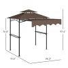 8' x 5' Outdoor Grill Gazebo, Barbecue Gazebo Shelter with Side Awning, 2 Side Shelves and 6 Hooks, Brown