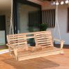 3-Seater Porch Swing Bench Wooden Patio Swing with Folding Table Cup Holders Natural 440lbs