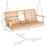 3-Seater Porch Swing Bench Wooden Patio Swing with Folding Table Cup Holders Natural 440lbs