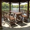 Outdoor Furniture Set for 4 Wagon Wheel Design Carbonized Patio Table And Chairs for Backyard Garden