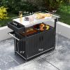 Outdoor Bar Cart with Storage, Stainless Steel Outdoor Bar Table Top, Wheeled HDPE Kitchen Island for Food Prep, Black