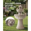 Outdoor Water Fountain, 36.5 in Height Fountain and Waterfall, 2-Tier Floor Standing Rock Base Style Fiberglass and Resin Fountains with Pump