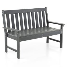 52 Inch All-Weather HDPE Outdoor Bench with Backrest and Armrests (Color: Gray)