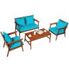 4 Pieces Acacia Wood Patio Rattan Furniture Set with Zippered Cushions