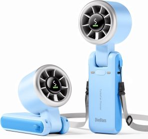 Portable Handheld Turbo Fan, 5 Gear Wind, Battery Operated, Up to 12 Working Hours (Color: Light blue)
